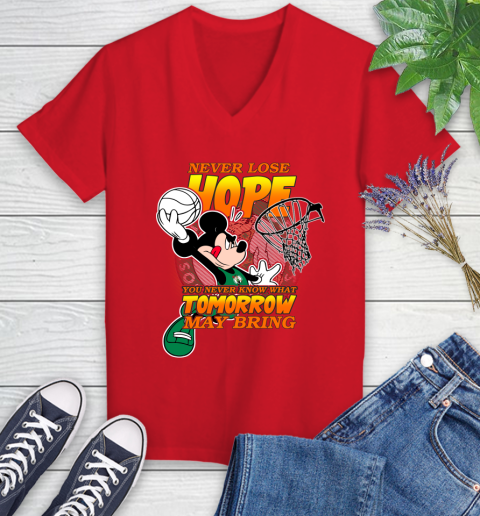 Boston Celtics NBA Basketball Mickey Disney Never Lose Hope Women's V-Neck T-Shirt 11