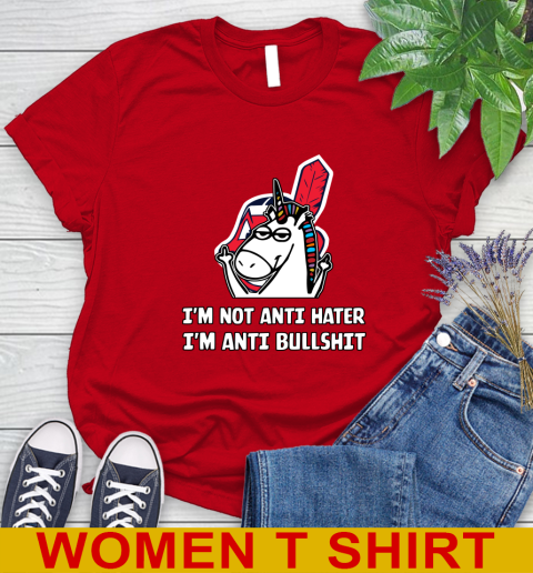 Cleveland Indians MLB Baseball Unicorn I'm Not Anti Hater I'm Anti Bullshit Women's T-Shirt 10