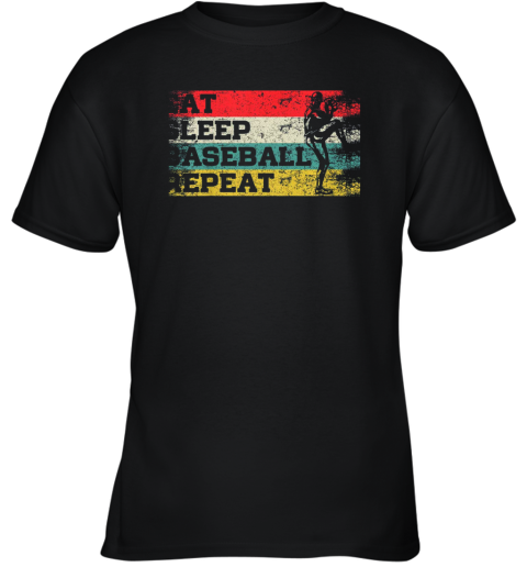 Vintage Retro Eat Sleep Baseball Repeat Funny Sport Player Youth T-Shirt