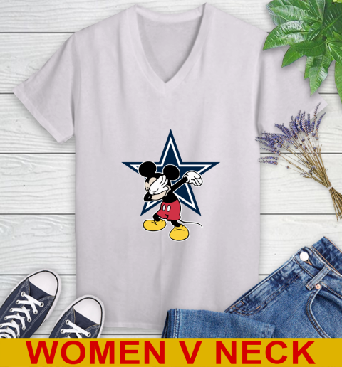 Dallas Cowboys NFL Football Dabbing Mickey Disney Sports Women's V-Neck T-Shirt