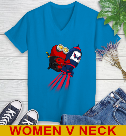 NHL Hockey Washington Capitals Deadpool Minion Marvel Shirt Women's V-Neck T-Shirt 7