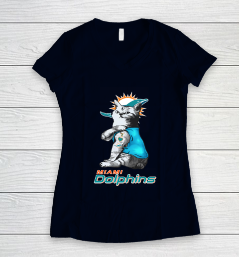 NFL Football My Cat Loves Miami Dolphins Women's V-Neck T-Shirt 2