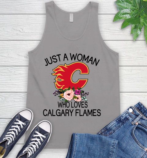 NHL Just A Woman Who Loves Calgary Flames Hockey Sports Tank Top 2