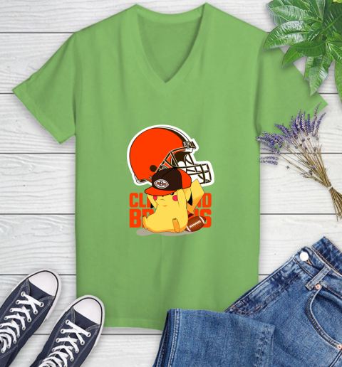 NFL Pikachu Football Sports Cleveland Browns Women's V-Neck T-Shirt 11