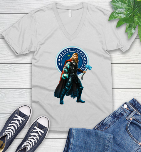 NBA Thor Avengers Endgame Basketball Minnesota Timberwolves V-Neck T-Shirt