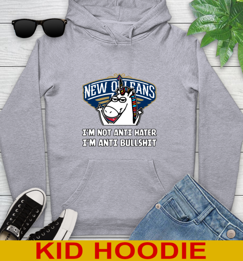 New Orleans Pelicans NBA Basketball Unicorn I'm Not Anti Hater I'm Anti Bullshit Youth Hoodie 6