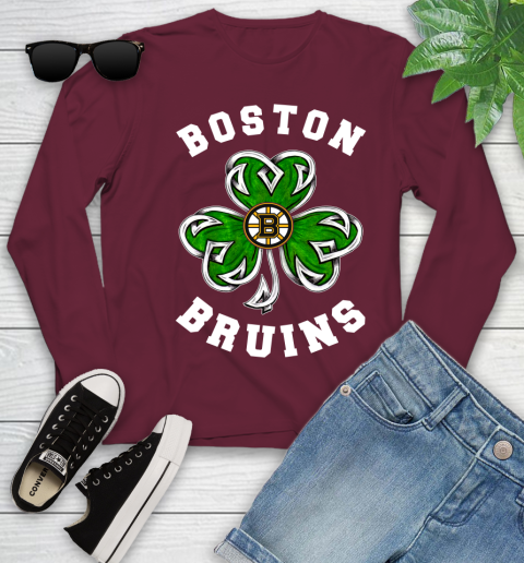 NHL Boston Bruins Three Leaf Clover St Patrick's Day Hockey Sports Youth Long Sleeve 6