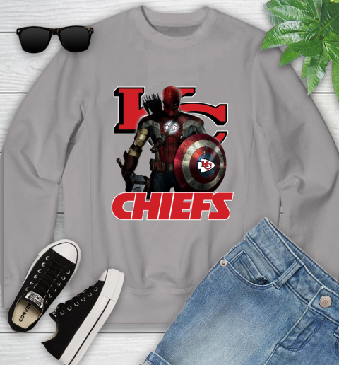 NFL Captain America Thor Spider Man Hawkeye Avengers Endgame Football Kansas City Chiefs Youth Sweatshirt 4