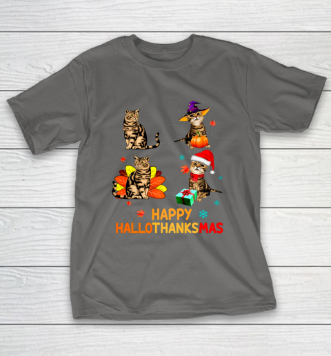 Cat Halloween Thanksgiving Christmas Happy Hallothanksmas T-Shirt 8