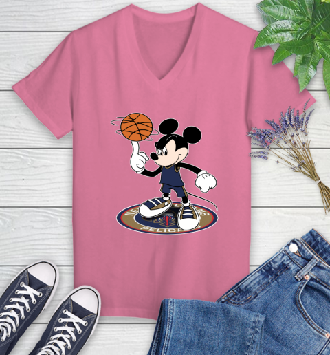 NBA Basketball New Orleans Pelicans Cheerful Mickey Disney Shirt Women's V-Neck T-Shirt 11