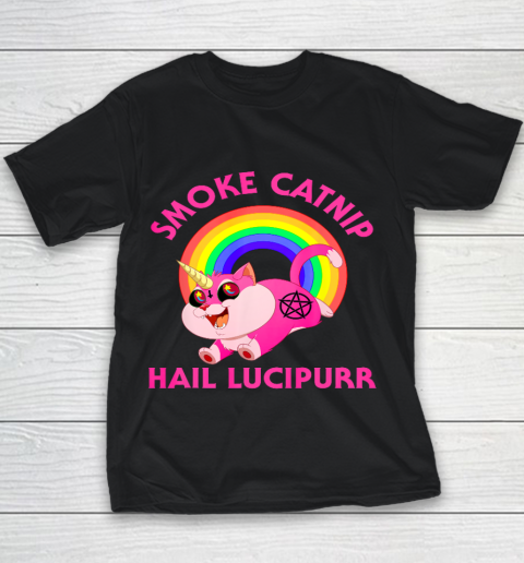 Smoke Catnip Hail Lucipurr Funny Satan Cat Unicorn Meme Youth T-Shirt