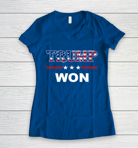 Trump Won T Shirt 4th of July American Flag Women's V-Neck T-Shirt 7