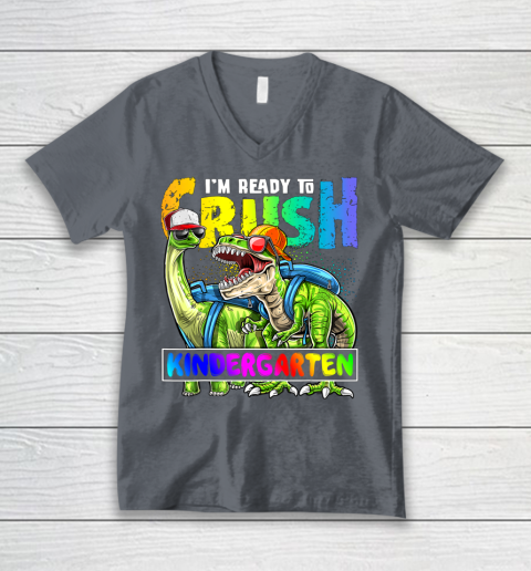 Next Level t shirts I m Ready To Crush Kindergarten T Rex Dino Holding Pencil Back To School V-Neck T-Shirt 4