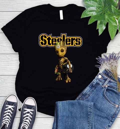 Pittsburgh Steelers NFL Football Groot Marvel Guardians Of The Galaxy Women's T-Shirt 2