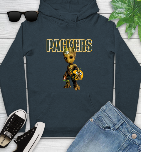 Green Bay Packers NFL Football Groot Marvel Guardians Of The Galaxy Youth Hoodie 8