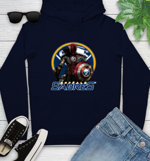 NHL Captain America Thor Spider Man Hawkeye Avengers Endgame Hockey Buffalo Sabres Youth Hoodie 4