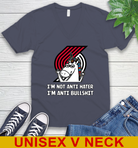 Portland Trail Blazers NBA Basketball Unicorn I'm Not Anti Hater I'm Anti Bullshit V-Neck T-Shirt 8