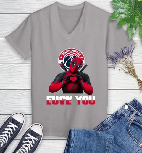 NBA Washington Wizards Deadpool Love You Fuck You Basketball Sports Women's V-Neck T-Shirt 4
