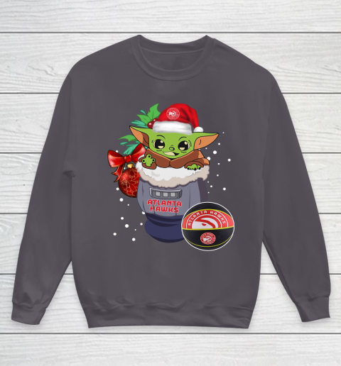 Atlanta Hawks Christmas Baby Yoda Star Wars Funny Happy NBA Youth Sweatshirt 6
