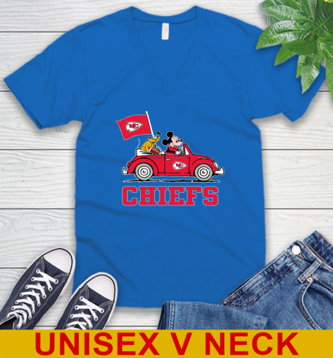 NFL Football Kansas City Chiefs Pluto Mickey Driving Disney Shirt V-Neck T-Shirt 6