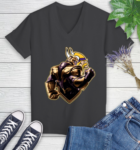 NFL Thanos Avengers Endgame Football Sports Minnesota Vikings Women's V-Neck T-Shirt 8