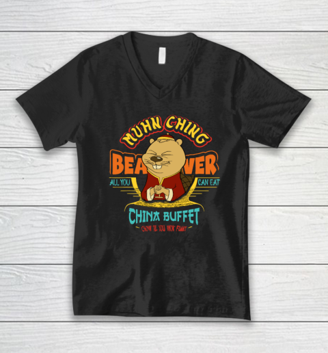 Muhn Ching Beaver All You Can Eat China Buffet Chow V-Neck T-Shirt