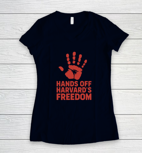 Hands Off Harvard's Freedom Women's V-Neck T-Shirt 2