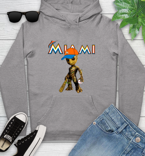 MLB Miami Marlins Groot Guardians Of The Galaxy Baseball Youth Hoodie 6