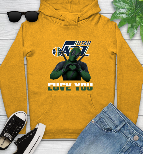 NBA Utah Jazz Deadpool Love You Fuck You Basketball Sports Youth Hoodie 2