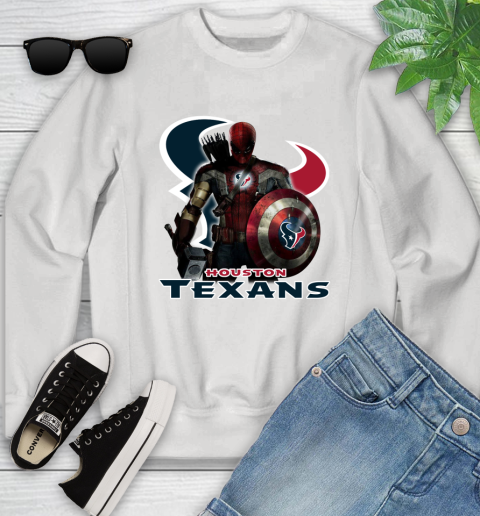 NFL Captain America Thor Spider Man Hawkeye Avengers Endgame Football Houston Texans Youth Sweatshirt