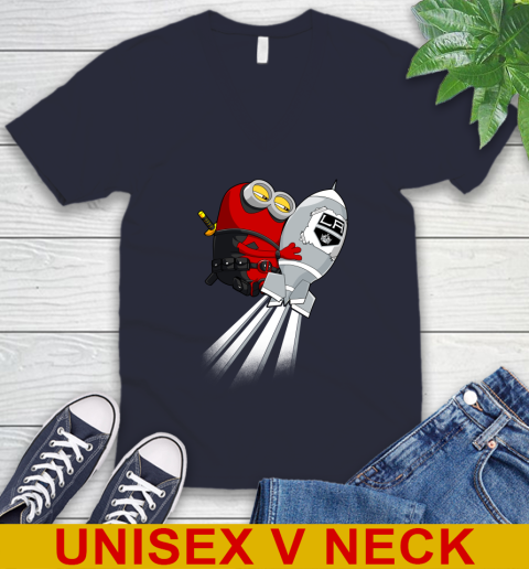 NHL Hockey Los Angeles Kings Deadpool Minion Marvel Shirt V-Neck T-Shirt 2