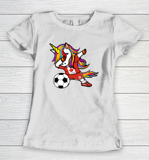 Funny Dabbing Unicorn Canada Football Canadian Flag Soccer Women's T-Shirt
