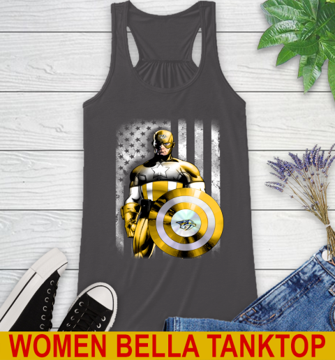 Nashville Predators NHL Hockey Captain America Marvel Avengers American Flag Shirt Racerback Tank 10