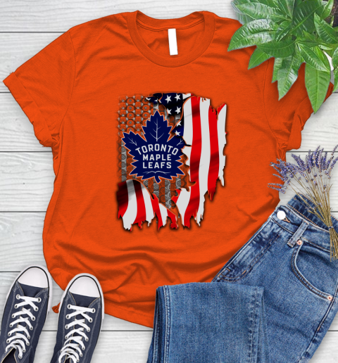 Toronto Maple Leafs NHL Hockey American Flag Women's T-Shirt 3