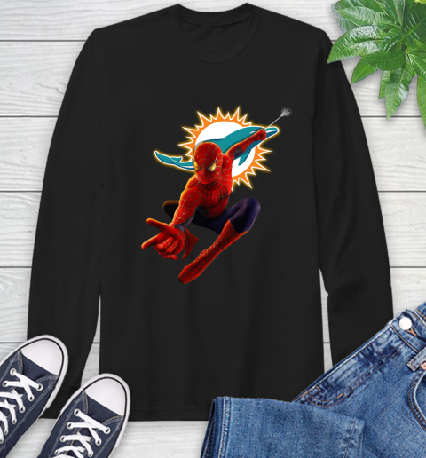 NFL Spider Man Avengers Endgame Football Miami Dolphins Long Sleeve T-Shirt 2