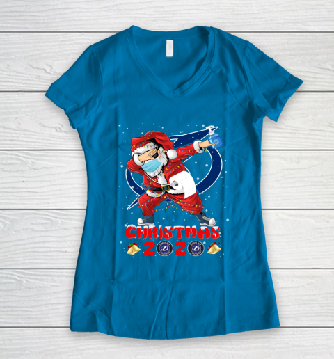 Tampa Bay Lightning Funny Santa Claus Dabbing Christmas 2020 NHL Women's V-Neck T-Shirt 5