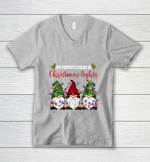 My Favorite Color Is Christmas Light Gnome Merry Christmas V-Neck T-Shirt 3