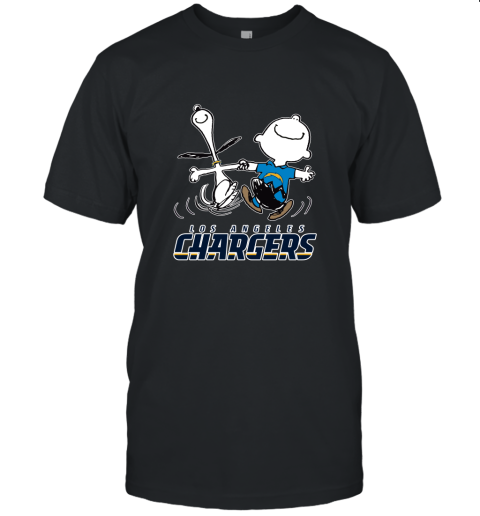 Snoopy And Charlie Brown Happy Los Angeles Chargers Fans Unisex Jersey Tee