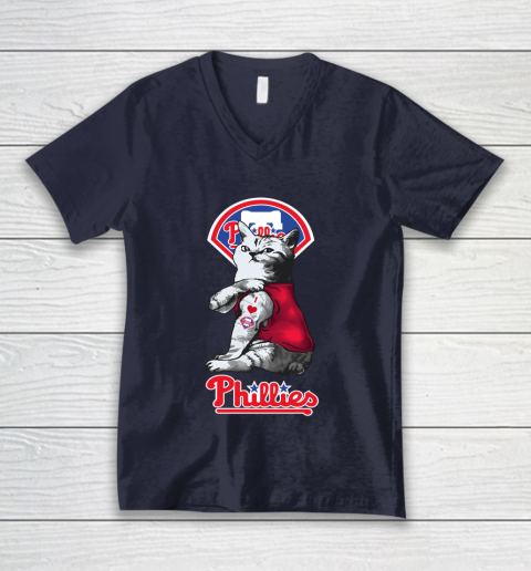 MLB Baseball My Cat Loves Philadelphia Phillies V-Neck T-Shirt 2