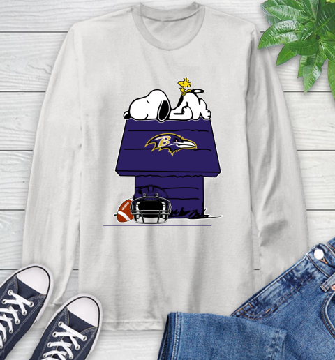 Baltimore Ravens NFL Football Snoopy Woodstock The Peanuts Movie Long Sleeve T-Shirt