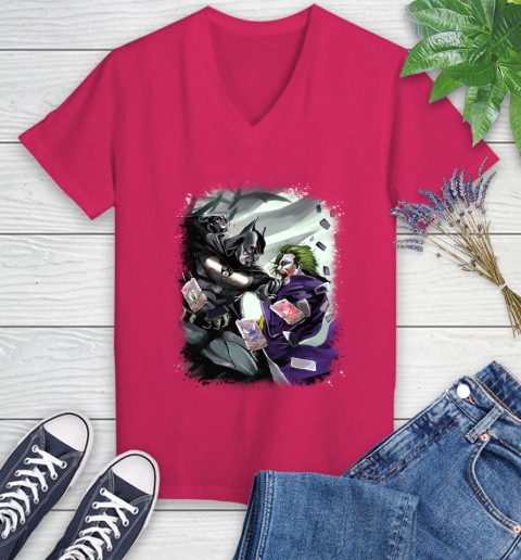 Brooklyn Nets MLB Basketball Batman Fighting Joker DC Comics Women's V-Neck T-Shirt 9