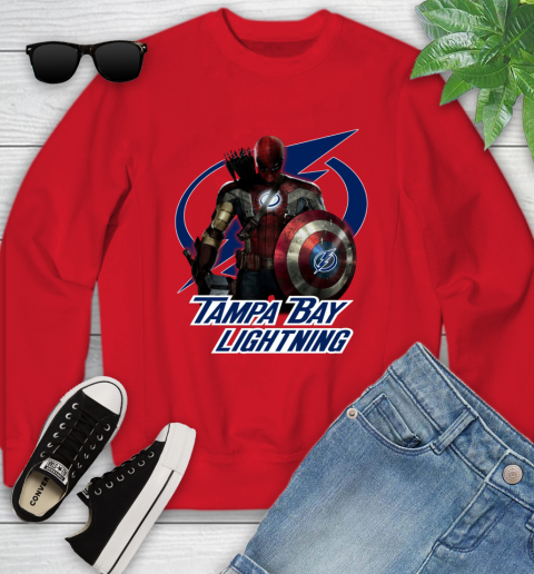 NHL Captain America Thor Spider Man Hawkeye Avengers Endgame Hockey Tampa Bay Lightning Youth Sweatshirt 9