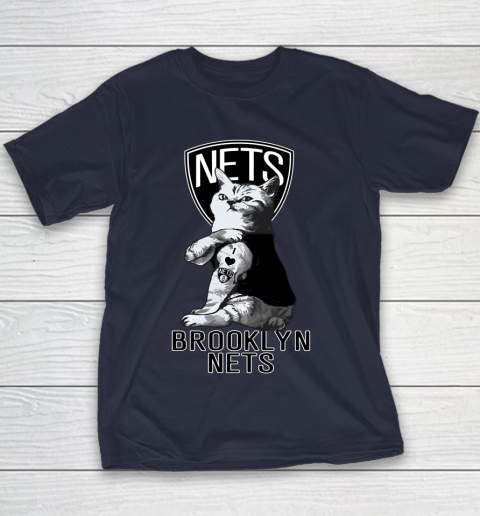 NBA Basketball My Cat Loves Brooklyn Nets Youth T-Shirt 2