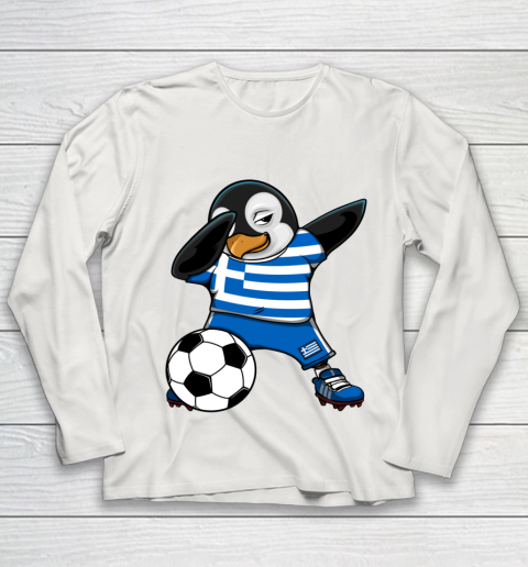 Dabbing Penguin Greece Soccer Fans Jersey Football Lovers Youth Long Sleeve 8