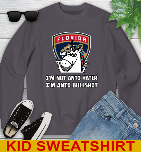 Florida Panthers NHL Hockey Unicorn I'm Not Anti Hater I'm Anti Bullshit Youth Sweatshirt 6