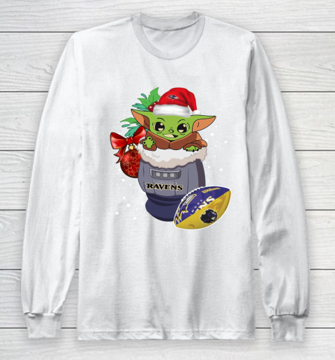 Baltimore Ravens Christmas Baby Yoda Star Wars Funny Happy NFL Long Sleeve T-Shirt 2