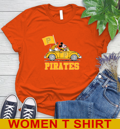 MLB Baseball Pittsburgh Pirates Pluto Mickey Driving Disney Shirt Women's T-Shirt 4