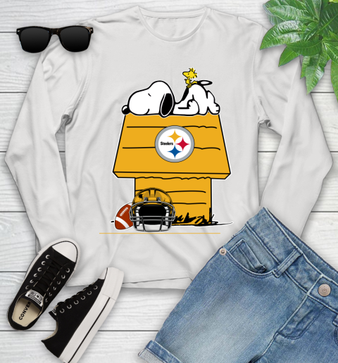 Pittsburgh Steelers NFL Football Snoopy Woodstock The Peanuts Movie Youth Long Sleeve