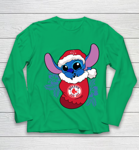 Boston Red Sox Christmas Stitch In The Sock Funny Disney MLB Youth Long Sleeve 6