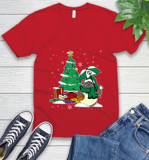 Boston Celtics NBA Basketball Cute Tonari No Totoro Christmas Sports V-Neck T-Shirt 6